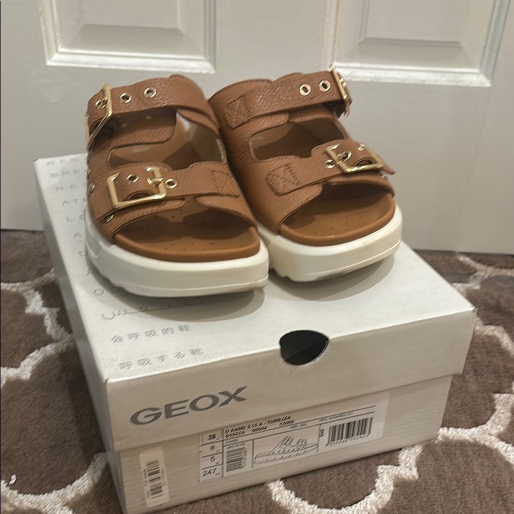 Geox Women’s Tan Sandals with Gold Buckles size 8